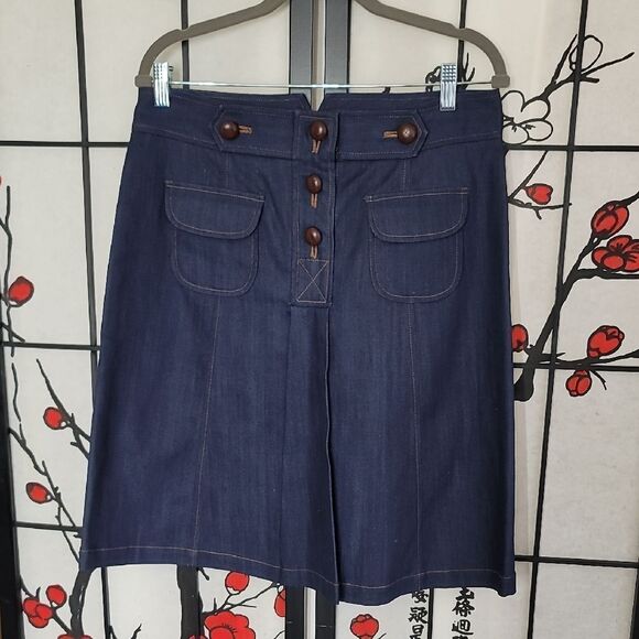 Tibi Dark Blue Denim Skirt with Button Accents - Picture 1 of 8